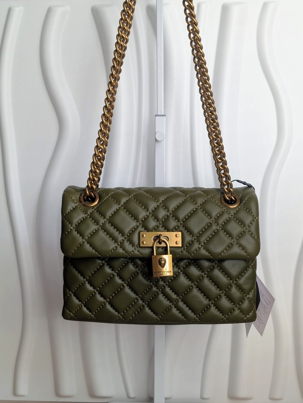 NWT Kurt Geiger London Brixton Olive Green Quilted Leather Chain Crossbody Bag - Picture 17 of 17